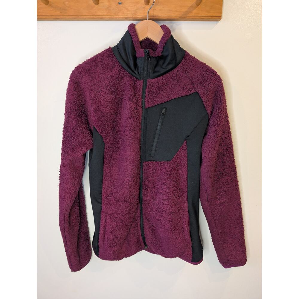 Columbia Burgundy Sherpa Fleece Full Zip Jacket Colorblock Womens L Gorpcore